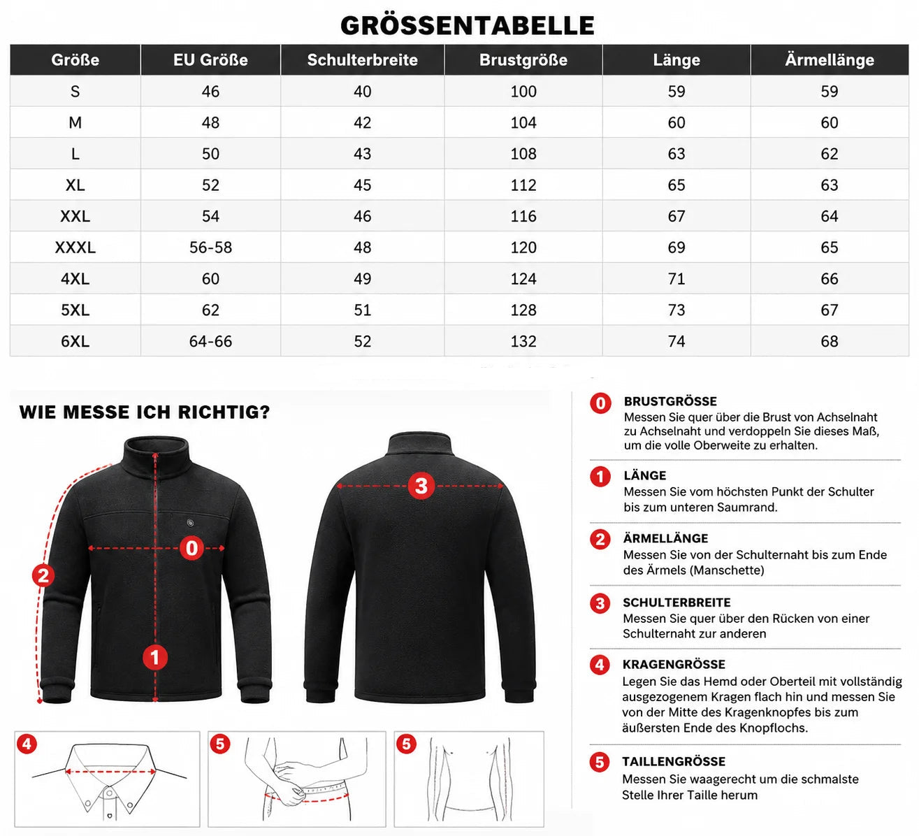 Beheizbare 8 Zonen Polar-Fleece Winterjacke, schwarz / Minikauf.ch