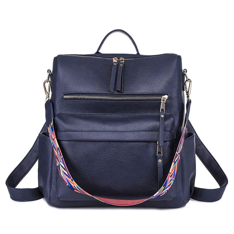 Leder Retro Rucksack Frauen, Dunkelblau / Minikauf.ch