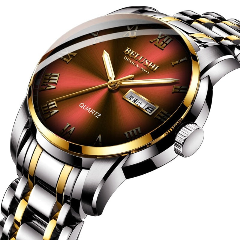 Edelstahl Herrenuhr "Belushi", Silber & Gold & Rot / Minikauf.ch