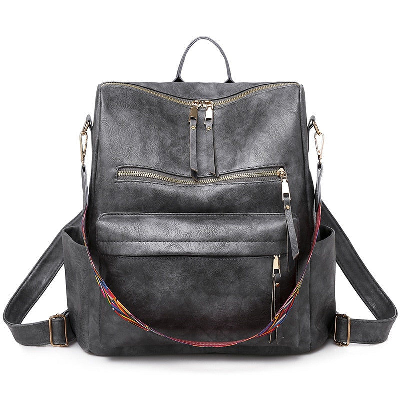 Leder Retro Rucksack Frauen, Grau / Minikauf.ch