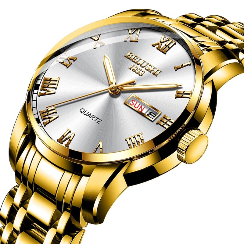 Edelstahl Herrenuhr "Belushi", Gold & Weiss / Minikauf.ch