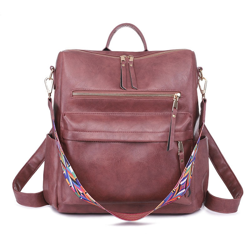 Leder Retro Rucksack Frauen, Weinrot / Minikauf.ch