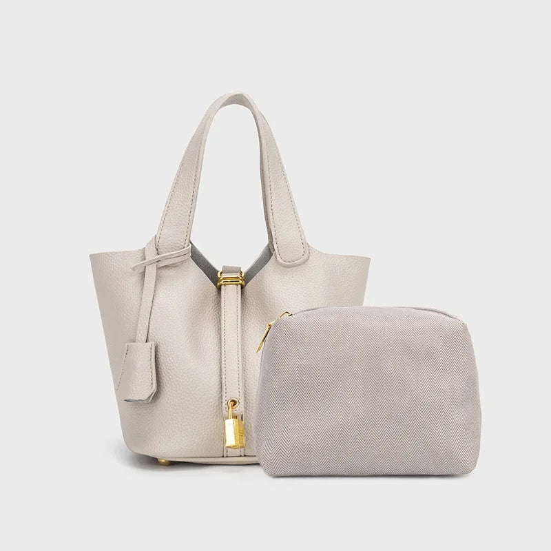 Leder Damen Handtasche, beige / Minikauf.ch