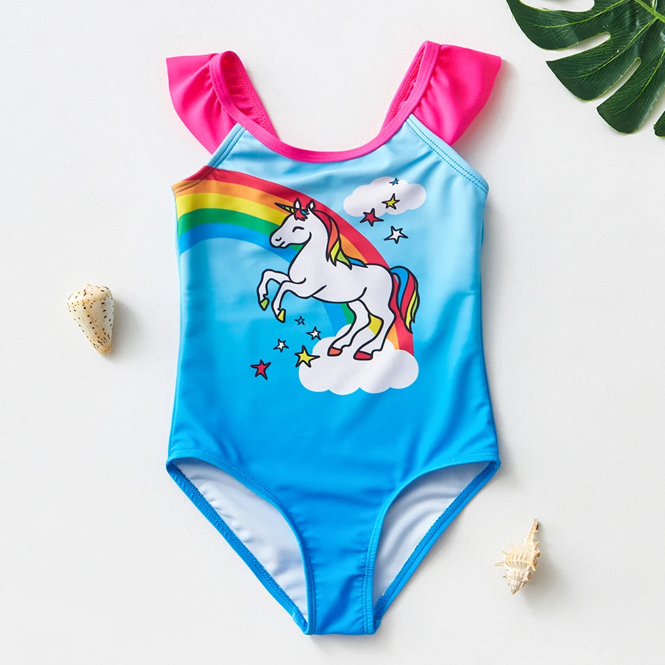 Mädchen Badeanzug für 2-8 Jahre, Einhorn + Regenbogen / Minikauf.ch