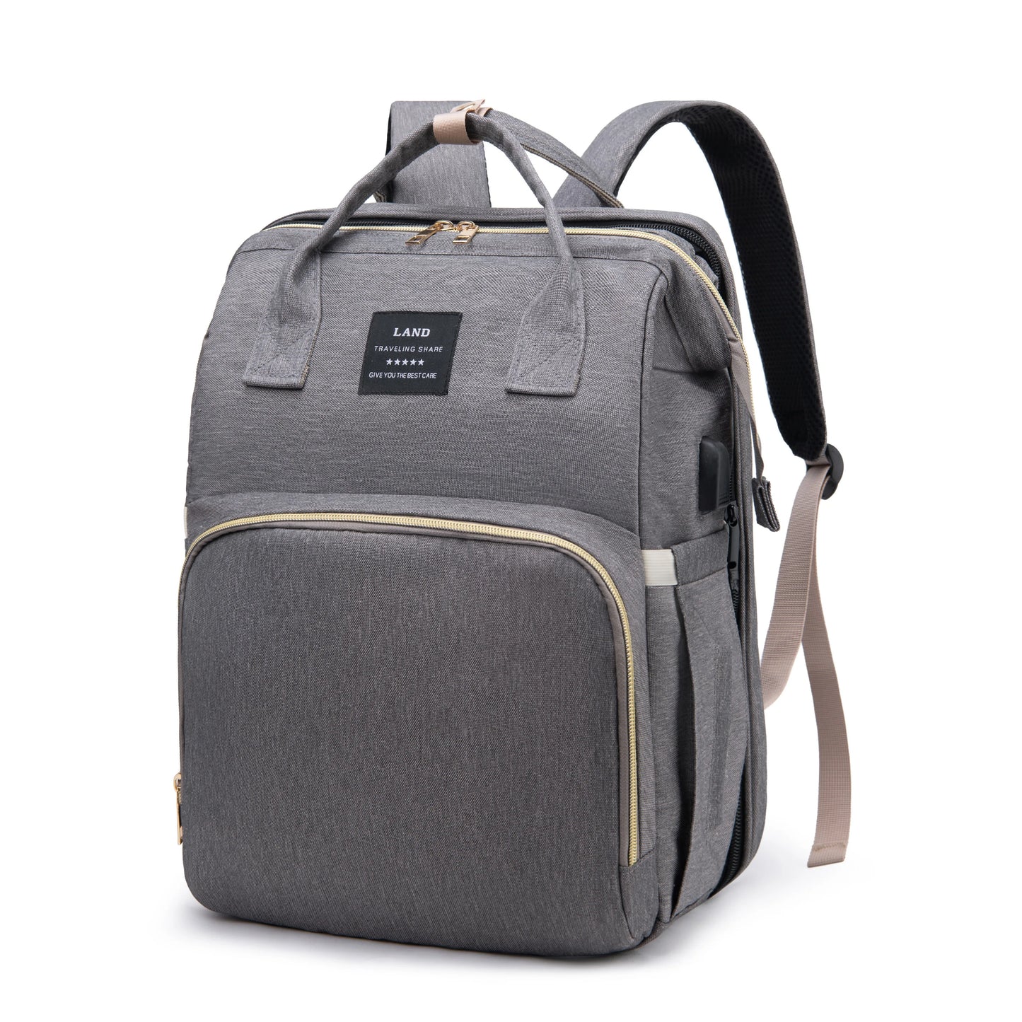 Mama-Rucksack mit Wickelstation, Hellgrau / Minikauf.ch