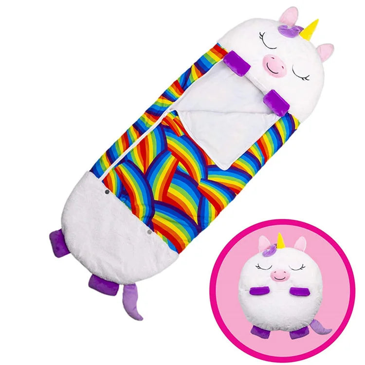 Cartoon Kinderschlafsack mit Plüschkissen, weisses Einhorn / Minikauf.ch