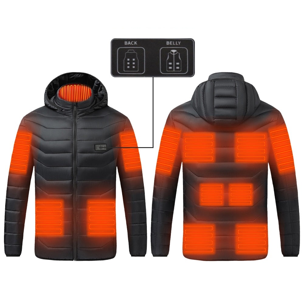 Schwarze USB Heizjacke mit Kapuze, 11 Zonen Heizung / Minikauf.ch
