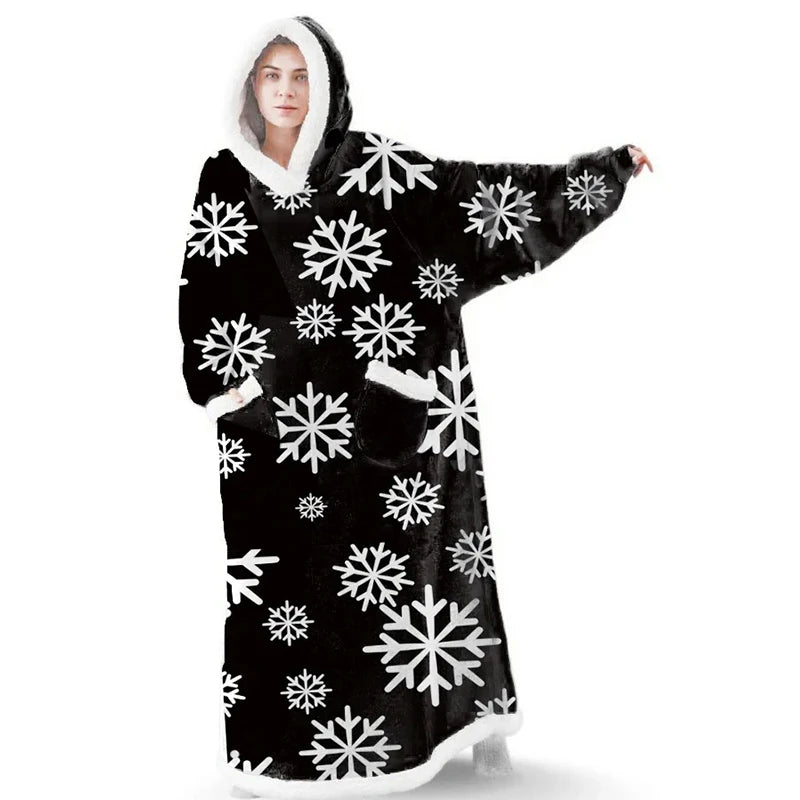 Premium XXL Kapuzen- Deckenhoodie, schwarz Schneeflocke / Minikauf.ch