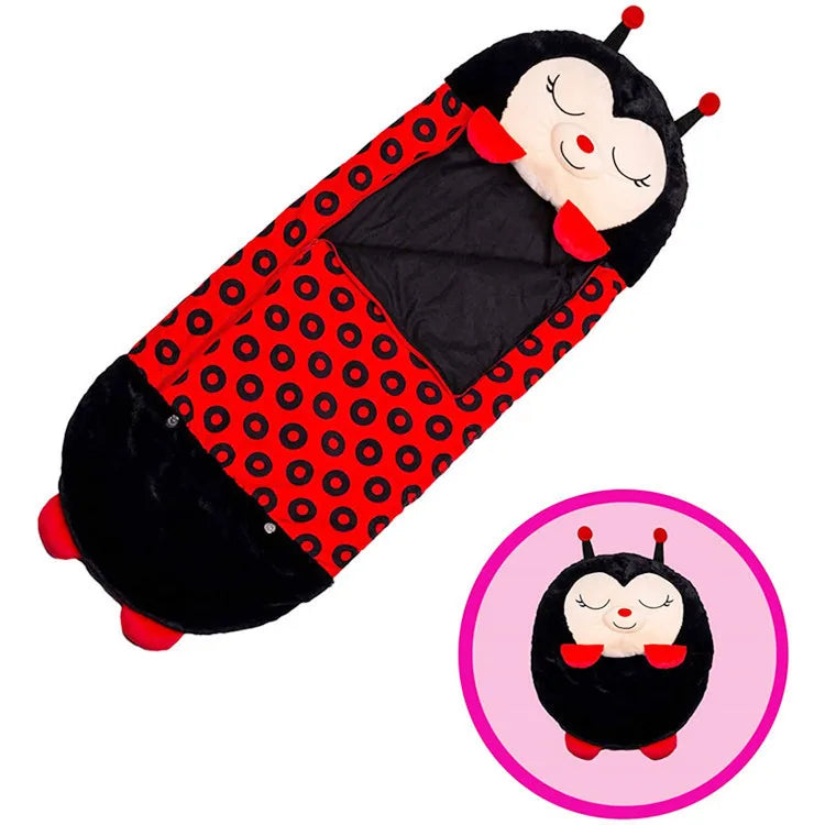 Cartoon Kinderschlafsack mit Plüschkissen, Schwarzer Marienkäfer / Minikauf.ch