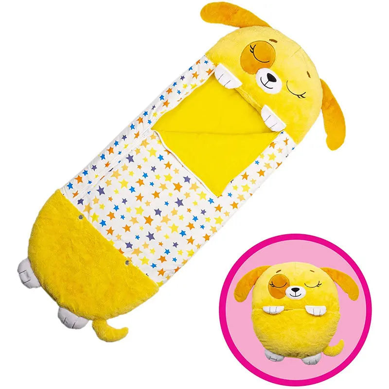 Cartoon Kinderschlafsack mit Plüschkissen, gelber Welpe / Minikauf.ch
