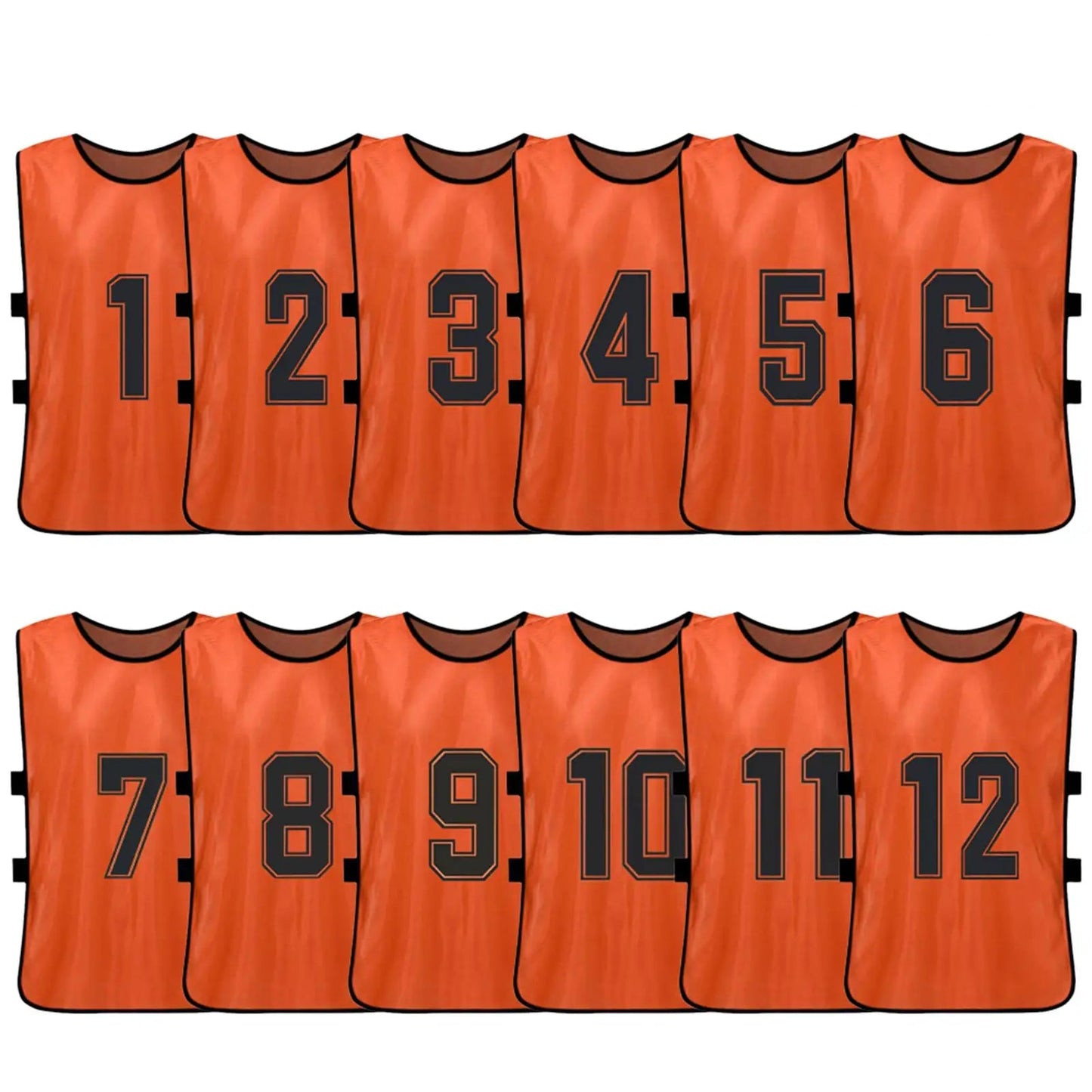 6/12er Set Kinder Trainingswesten – Nummerierte Fussball & Sport Trikots, 12 Stück Orange / Minikauf.ch