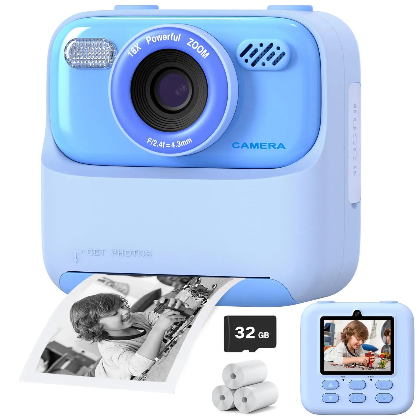 Sofortkamera für Kinder inkl. 32G SD-Karte, Blau / Minikauf.ch