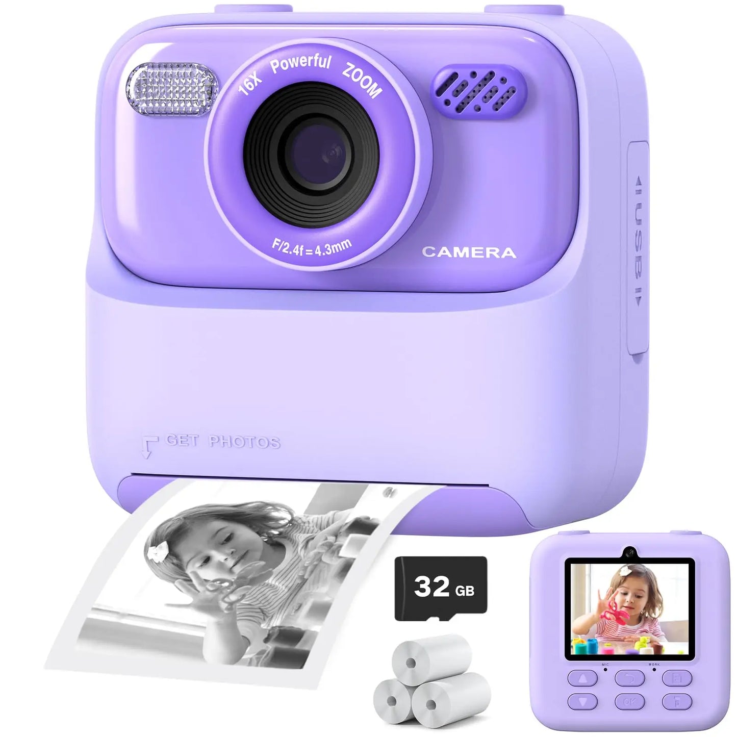 Sofortkamera für Kinder inkl. 32G SD-Karte, Lila / Minikauf.ch