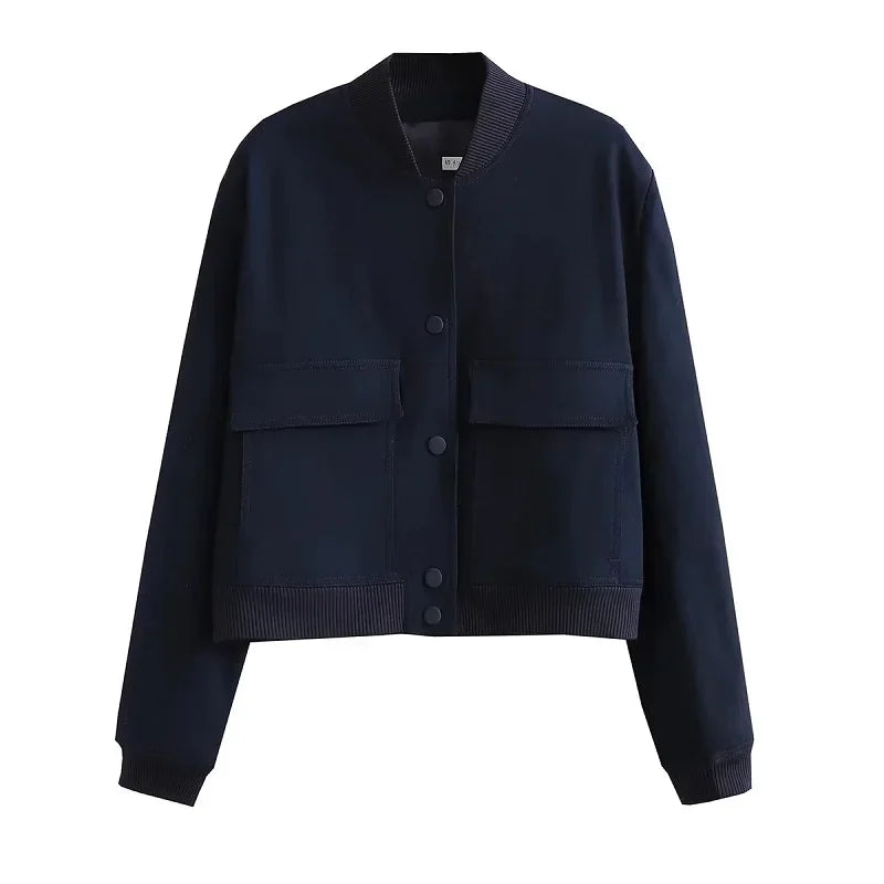 Stylische Damen Bomberjacke, Marineblau / Minikauf.ch