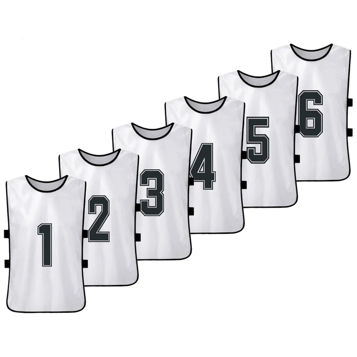 6/12er Set Kinder Trainingswesten – Nummerierte Fussball & Sport Trikots, 6 Stück Weiss / Minikauf.ch
