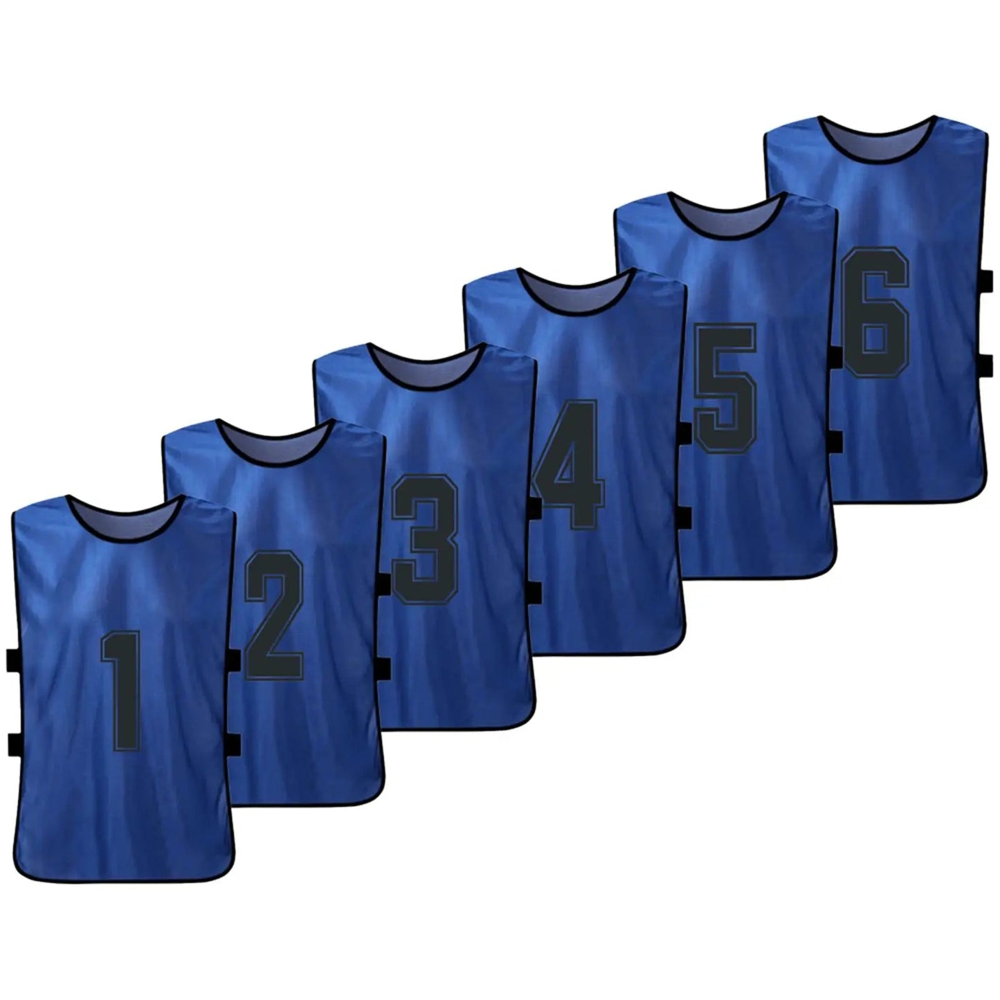 6/12er Set Kinder Trainingswesten – Nummerierte Fussball & Sport Trikots, 6 Stück Dunkelblau / Minikauf.ch