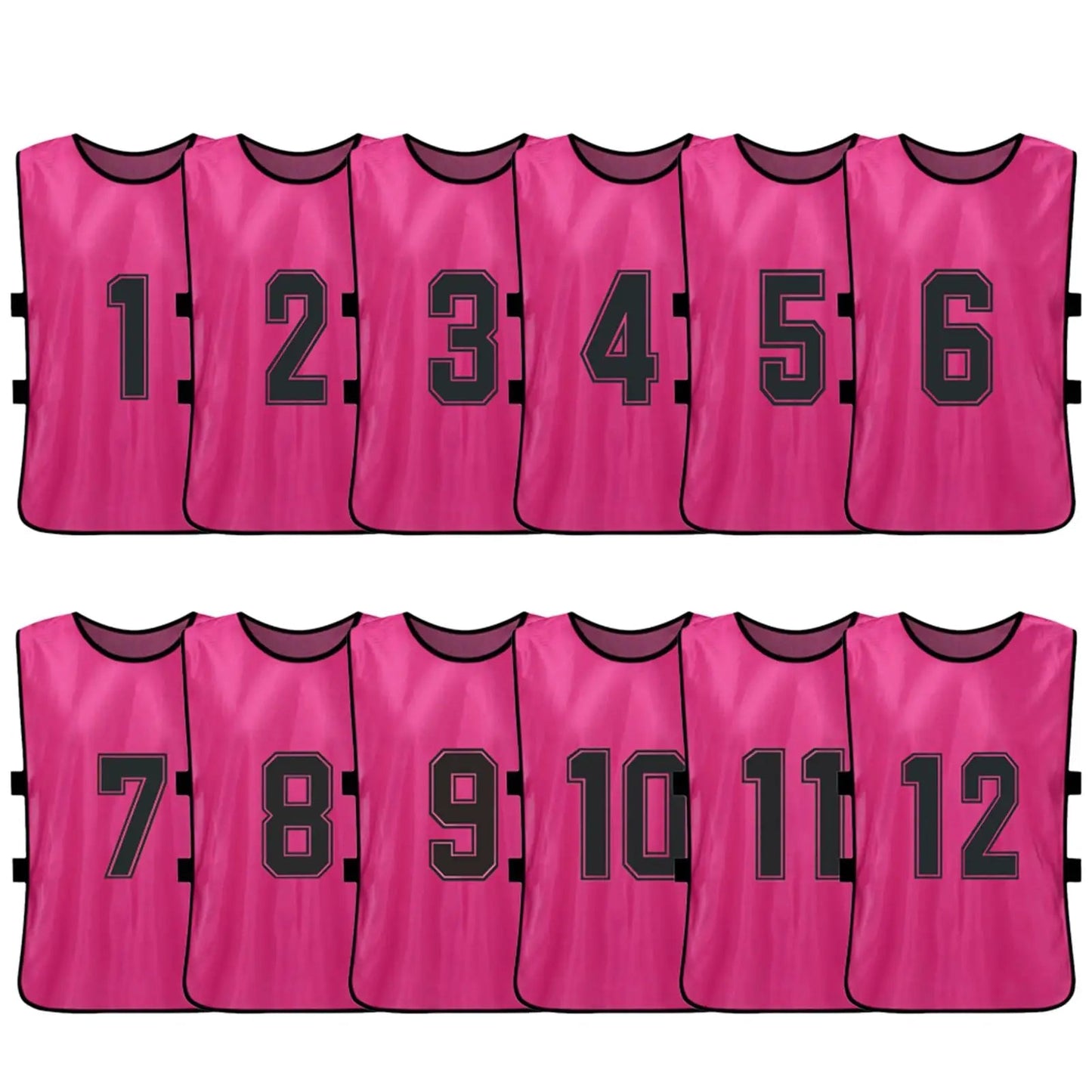 6/12er Set Kinder Trainingswesten – Nummerierte Fussball & Sport Trikots, 12 Stück Pink / Minikauf.ch