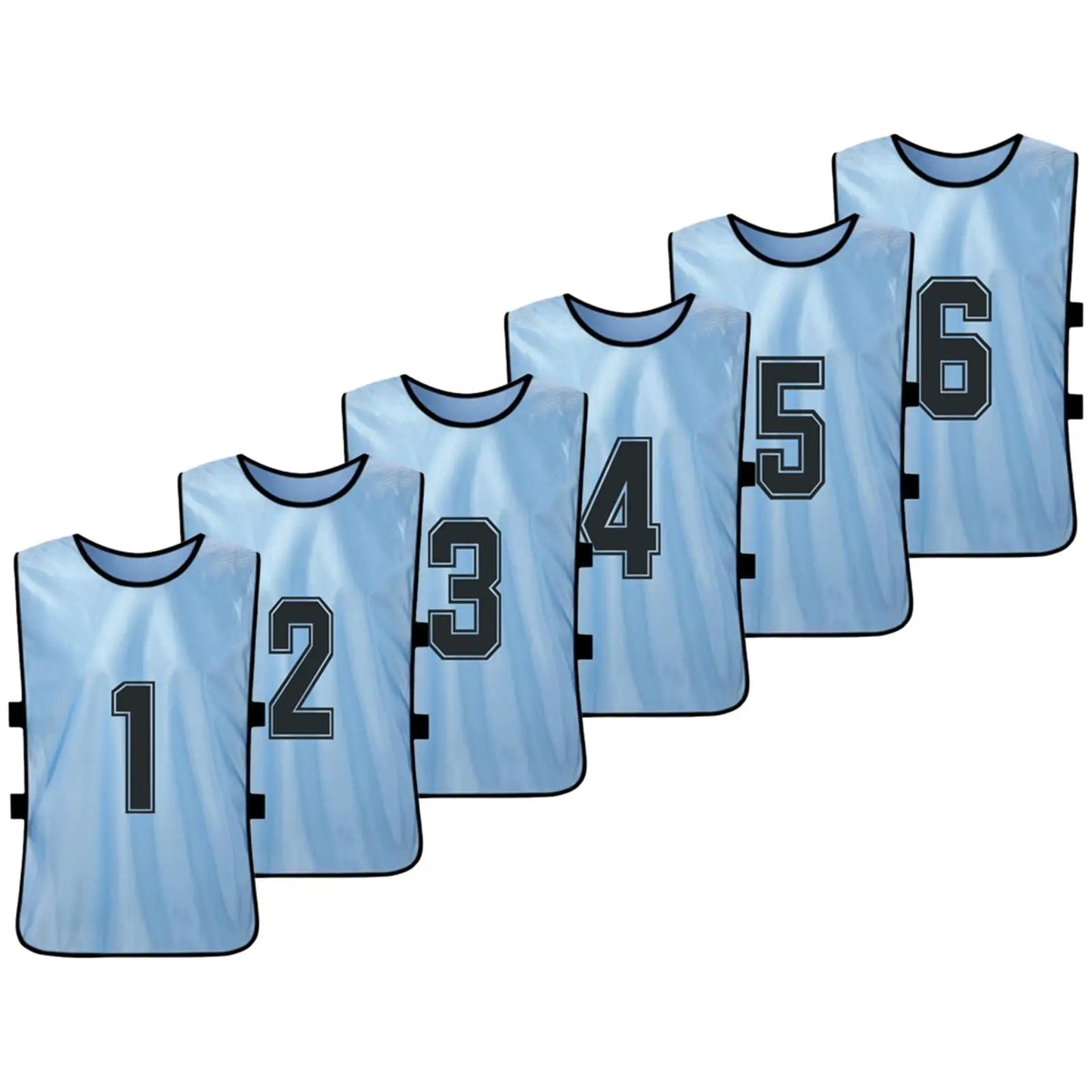 6/12er Set Kinder Trainingswesten – Nummerierte Fussball & Sport Trikots, 6 Stück Himmelblau / Minikauf.ch