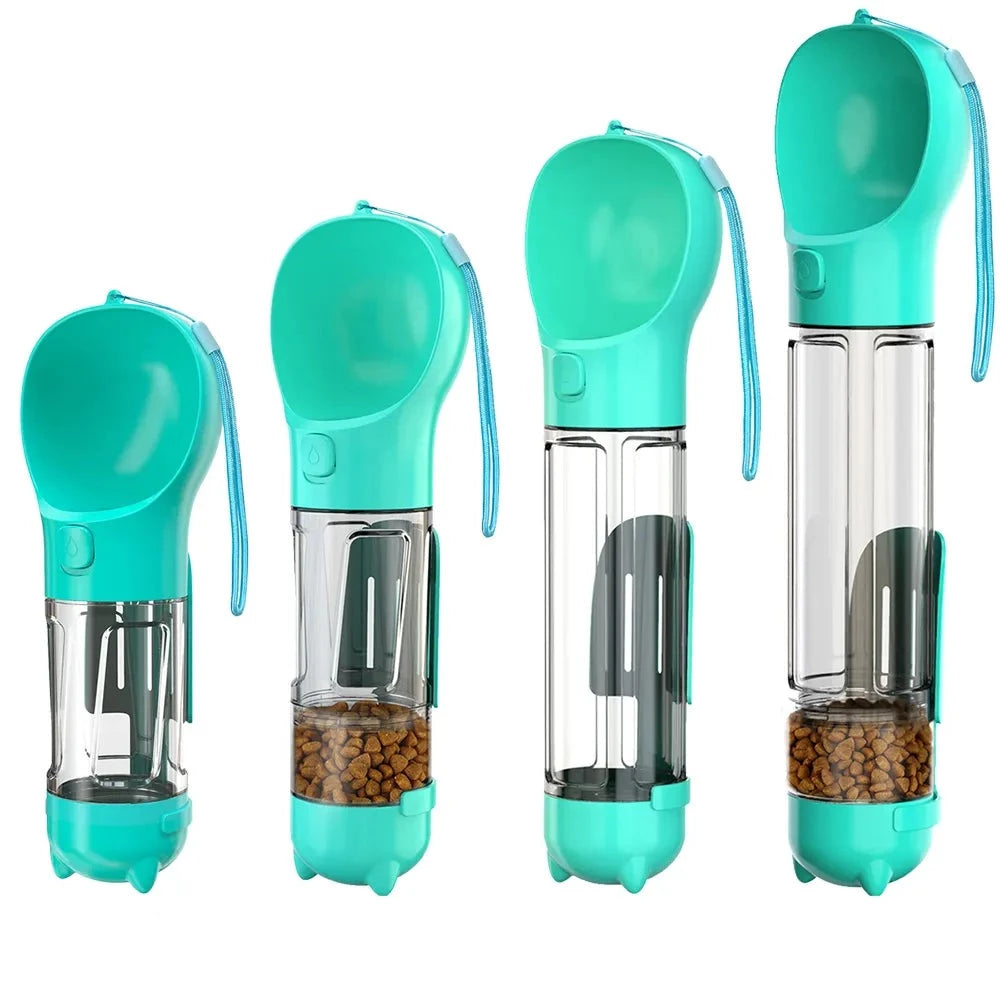 Tragbare Hunde Wasserflasche mit Futterspender und Kotbeutel, blau / Minikauf.ch