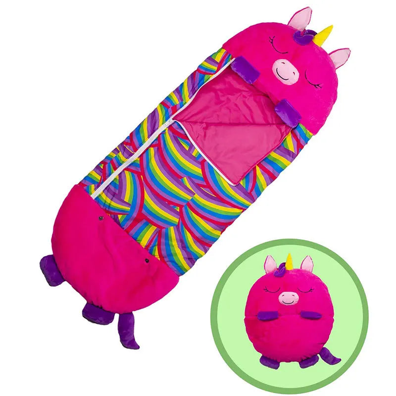 Cartoon Kinderschlafsack mit Plüschkissen, Rosarotes Einhorn / Minikauf.ch