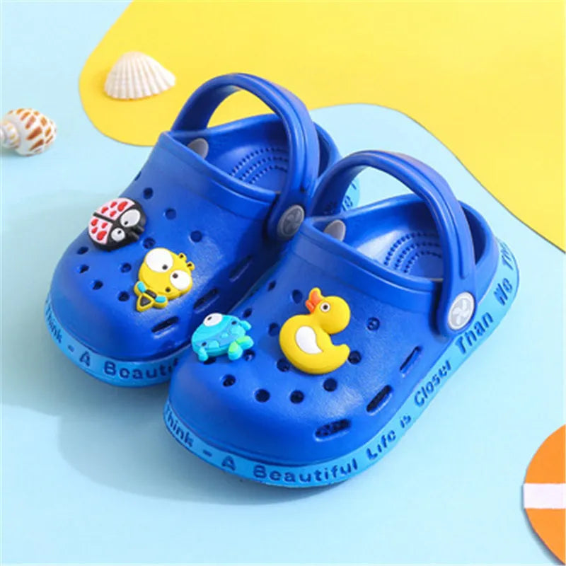 Bunte Kinder-Clogs mit süssen Cartoon-Motiven, Marineblau / Minikauf.ch