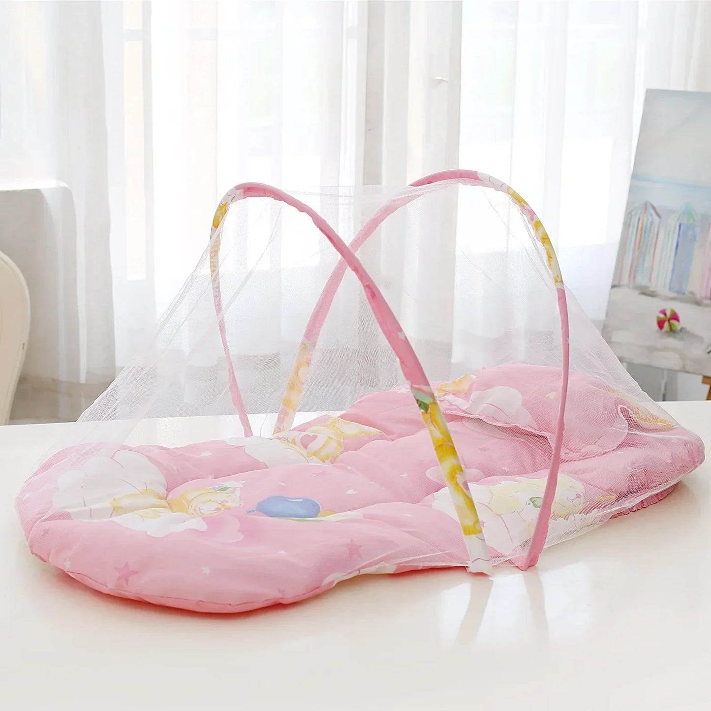 Faltbares Babybett mit Moskitonetz, Pink / Minikauf.ch