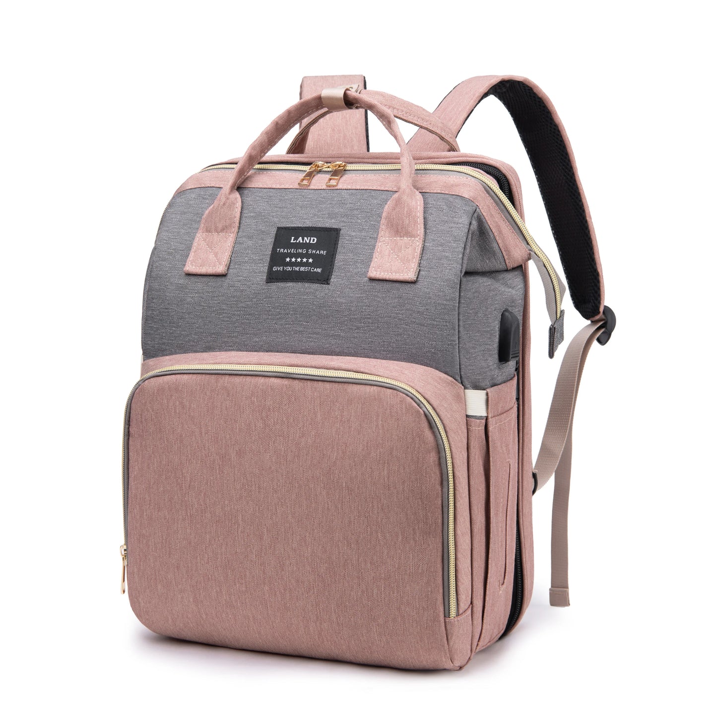 Mama-Rucksack mit Wickelstation, rosa & grau / Minikauf.ch