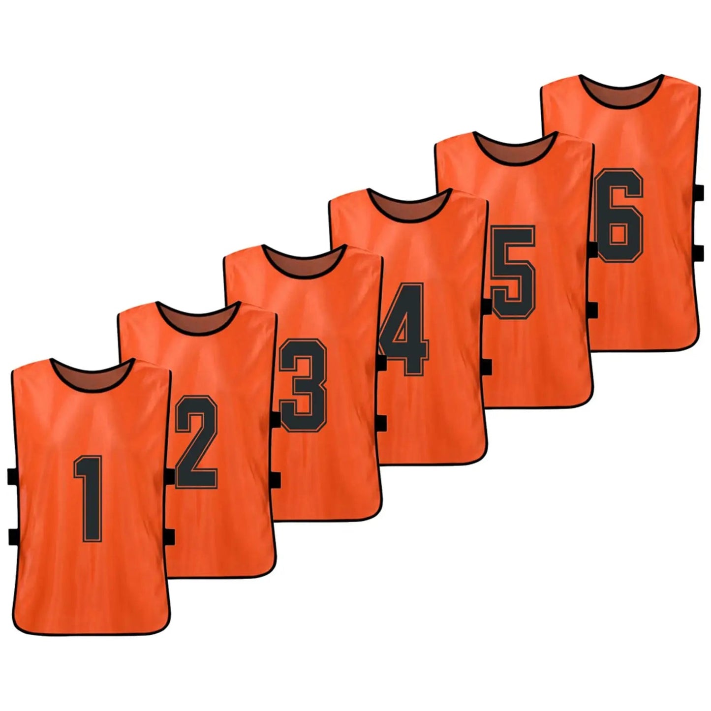 6/12er Set Kinder Trainingswesten – Nummerierte Fussball & Sport Trikots, 6 Stück Orange/ Minikauf.ch