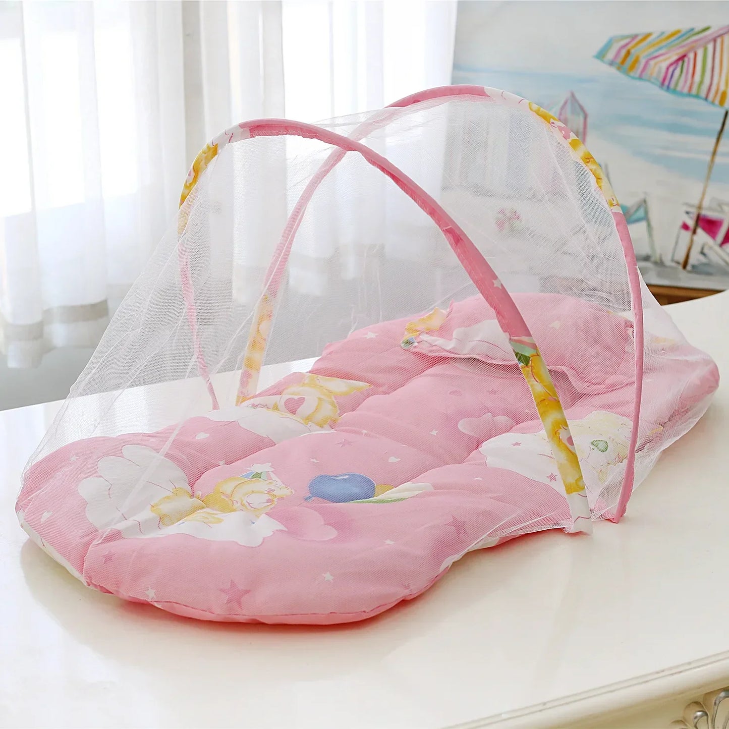 Faltbares Babybett mit Moskitonetz, Pink / Minikauf.ch