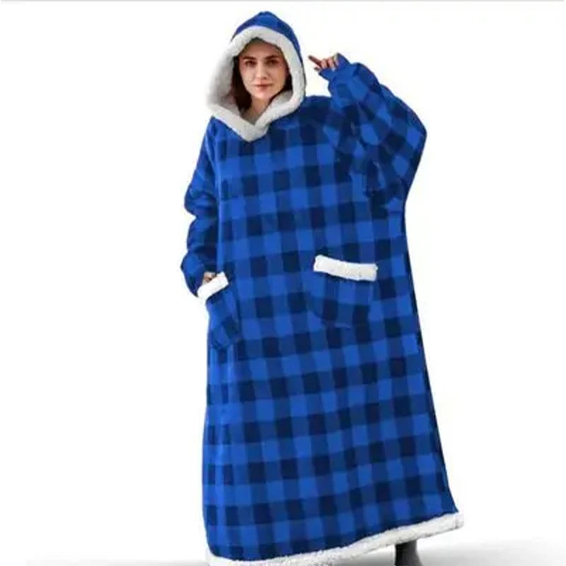 Premium XXL Kapuzen- Deckenhoodie, blau kariert / Minikauf.ch