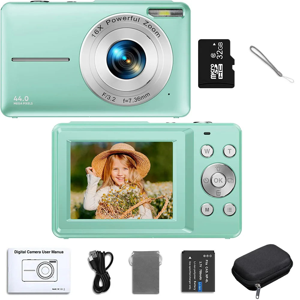 Kinder FHD Digitalkamera mit 32GB Karte, Grün / Minikauf.ch