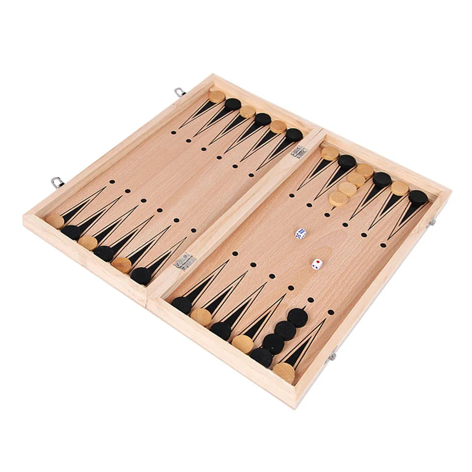3-in-1 Holz-Schachbrett – Schach, Dame & Backgammon / Minikauf.ch
