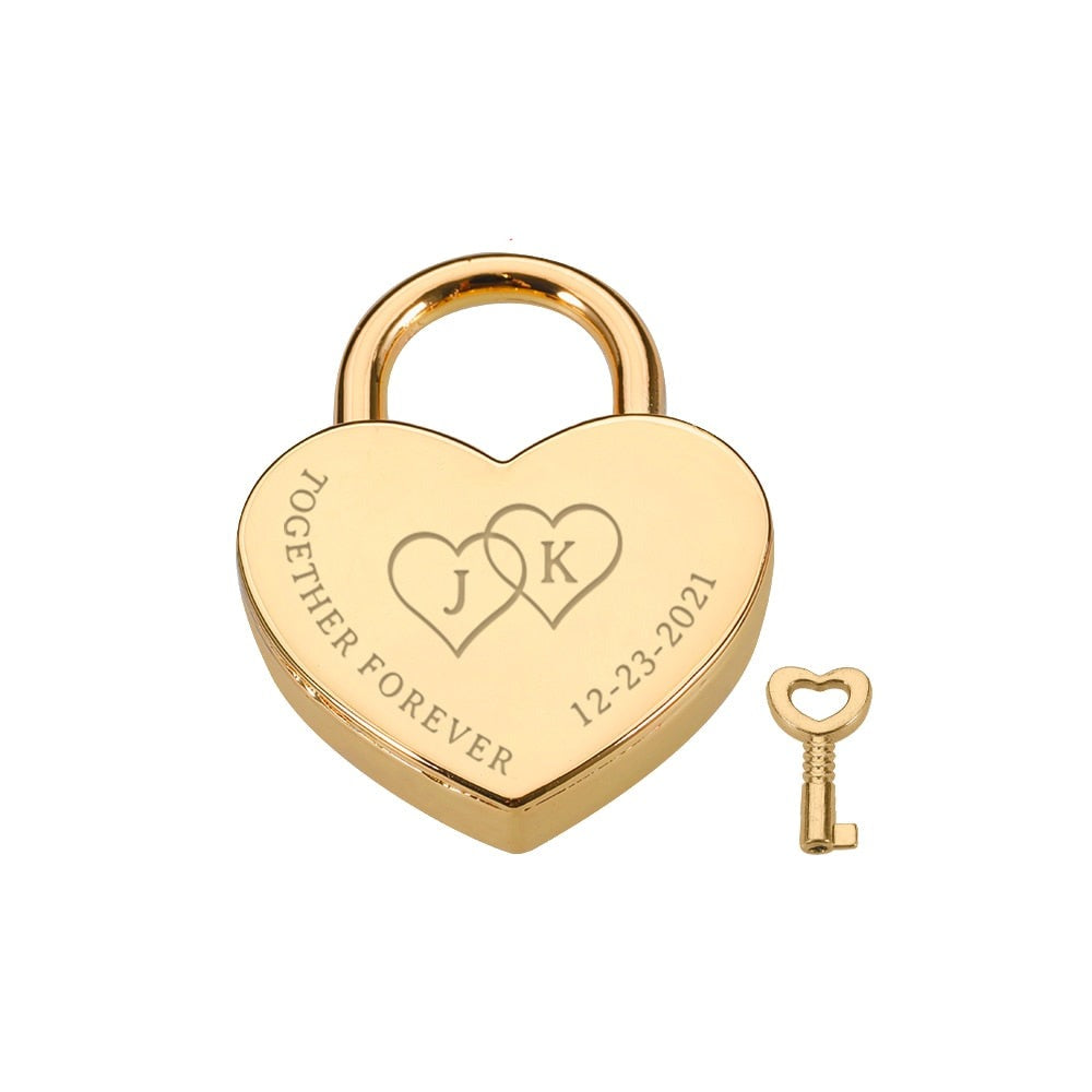 Personalisiertes Herz Vorhängeschloss mit Schlüssel, Gold / Minikauf.ch