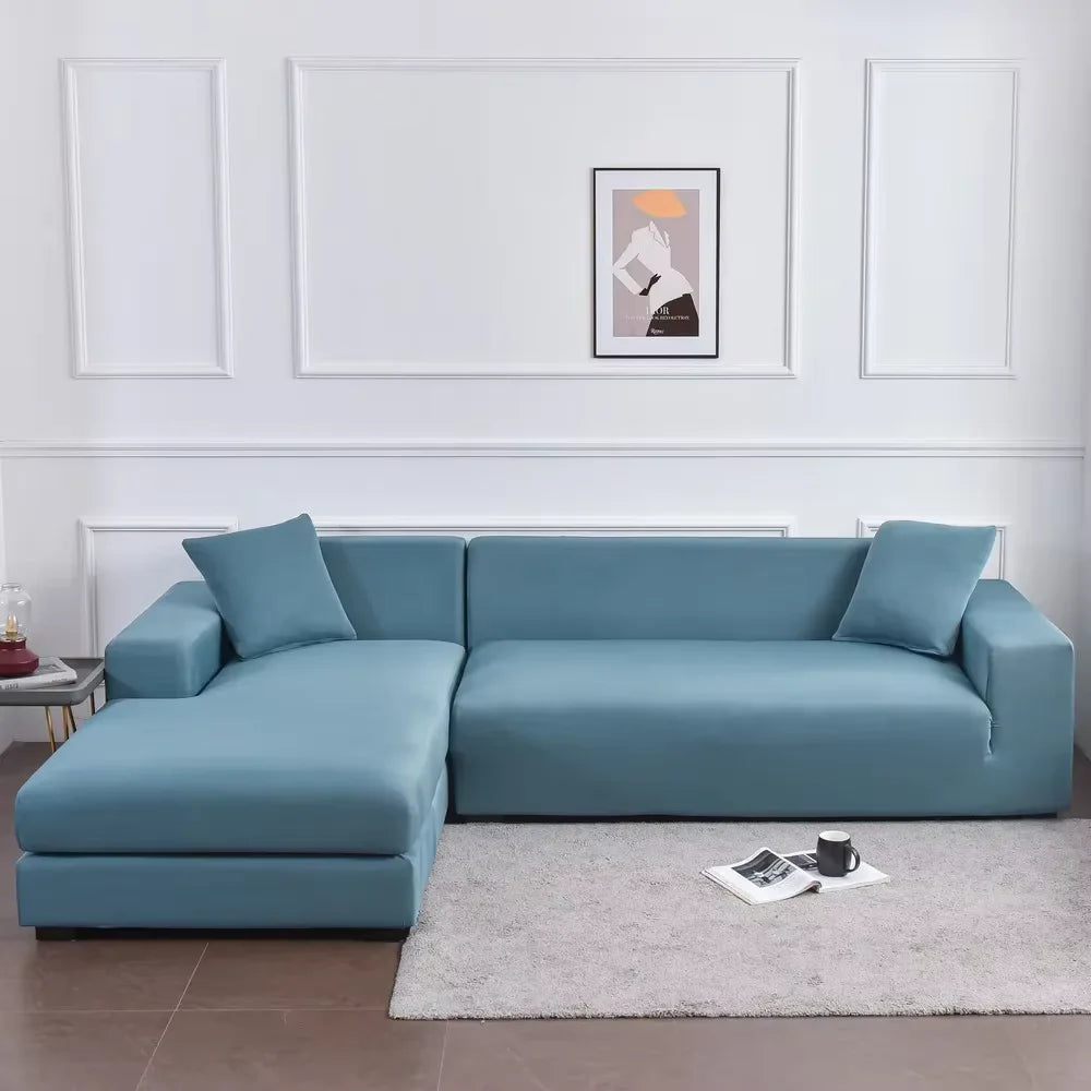 Stretch Sofabezug Deluxe, einfarbig Seeblau / Minikauf.ch