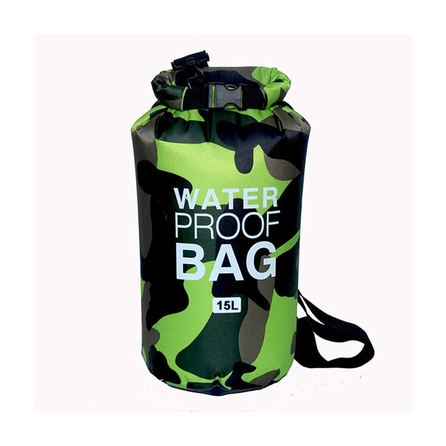 2-30 Liter Wassersack Tasche zum Bootfahren, Rafting, Kajak, Angeln, Schwimmen, Camping, Jagen, Kanu, Bergsteigen, grün 15 Liter / Minikauf.ch