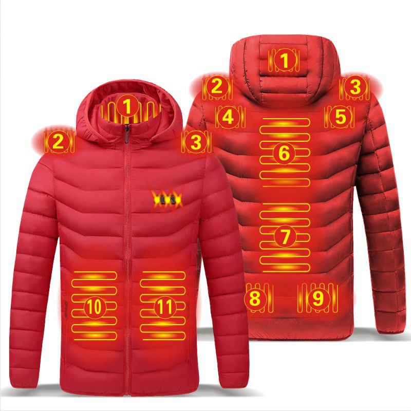 USB Heizjacke mit Kapuze, 11 Zonen, Rot / Minikauf.ch
