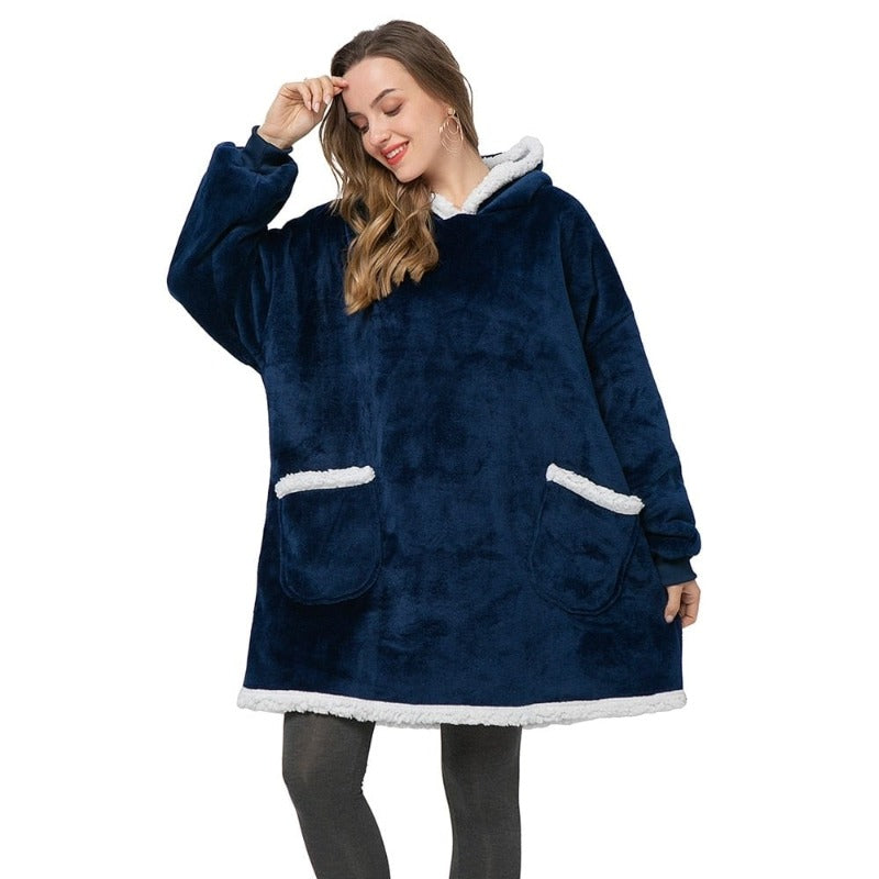 Eskimo Decken-Hoodie mit Kapuze, blau, zwei Taschen / Minikauf.ch