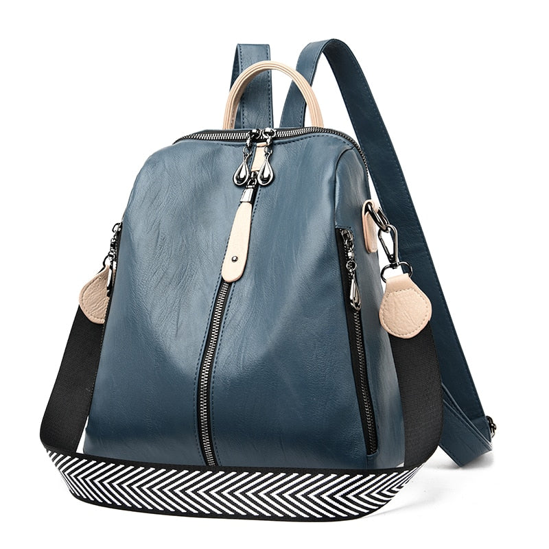 Leder Mode Rucksack, blau / Minikauf.ch