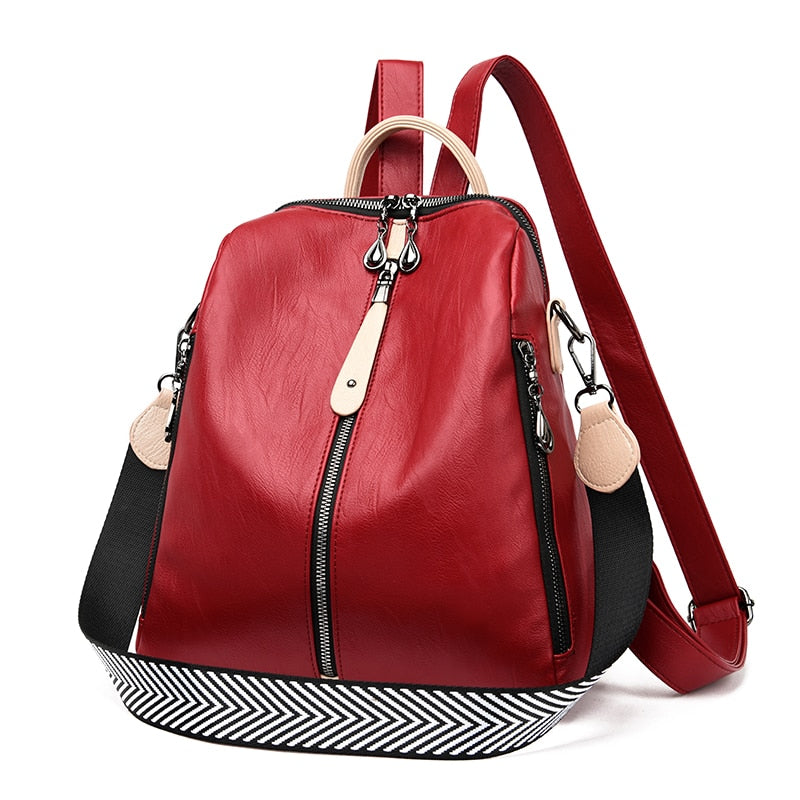 Leder Mode Rucksack, rot / Minikauf.ch