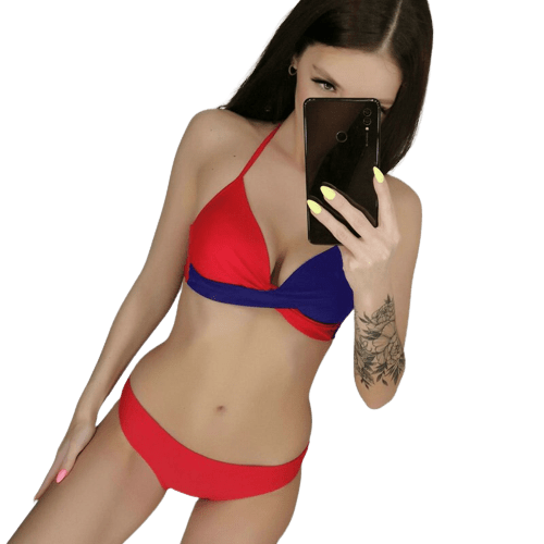 Sexy Bikini "Wildlife", rot & blau / Minikauf.ch