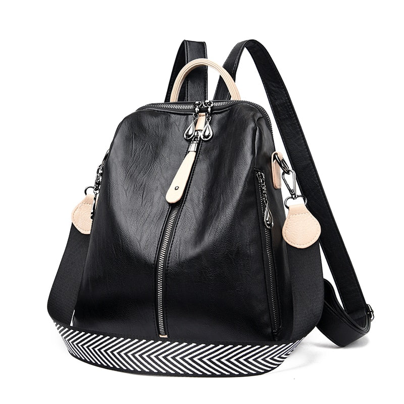 Leder Mode Rucksack, schwarz / Minikauf.ch