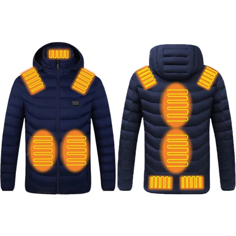 USB Heizjacke mit Kapuze, 11 Zonen, Blau / Minikauf.ch