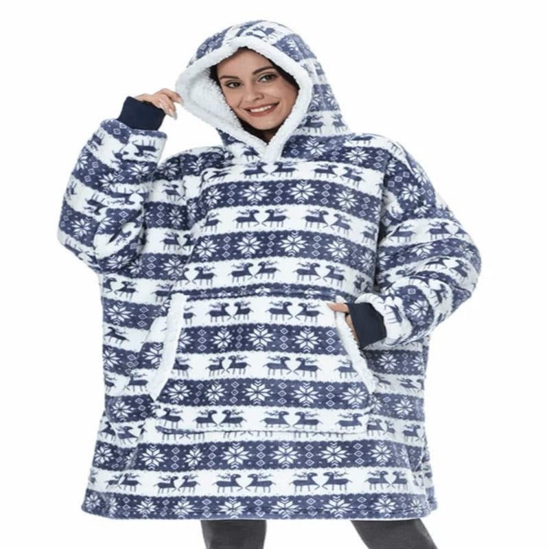 Eskimo Decken-Hoodie mit Kapuze, blauer Hirsch / Minikauf.ch
