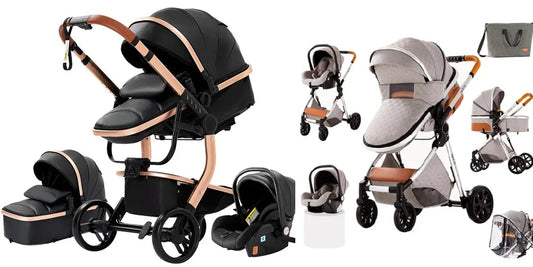 Kinderwagen mit Babyschale und Tragbarer Leder Kinderwagen / Minikauf.ch