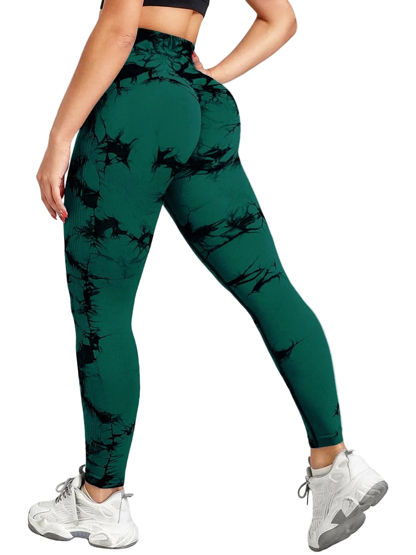 Batikmuster Stretch Fitness Leggins, Dunkelgrün / Minikauf.ch