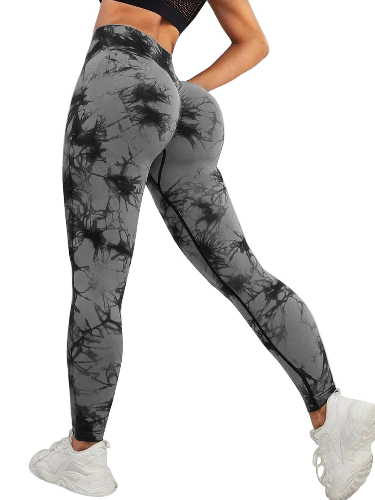 Batikmuster Stretch Fitness Leggins, Grau / Minikauf.ch