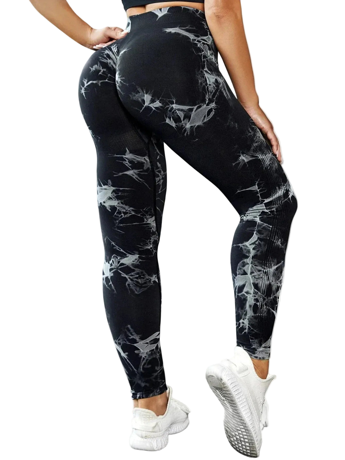 Batikmuster Stretch Fitness Leggins, Schwarz / Minikauf.ch