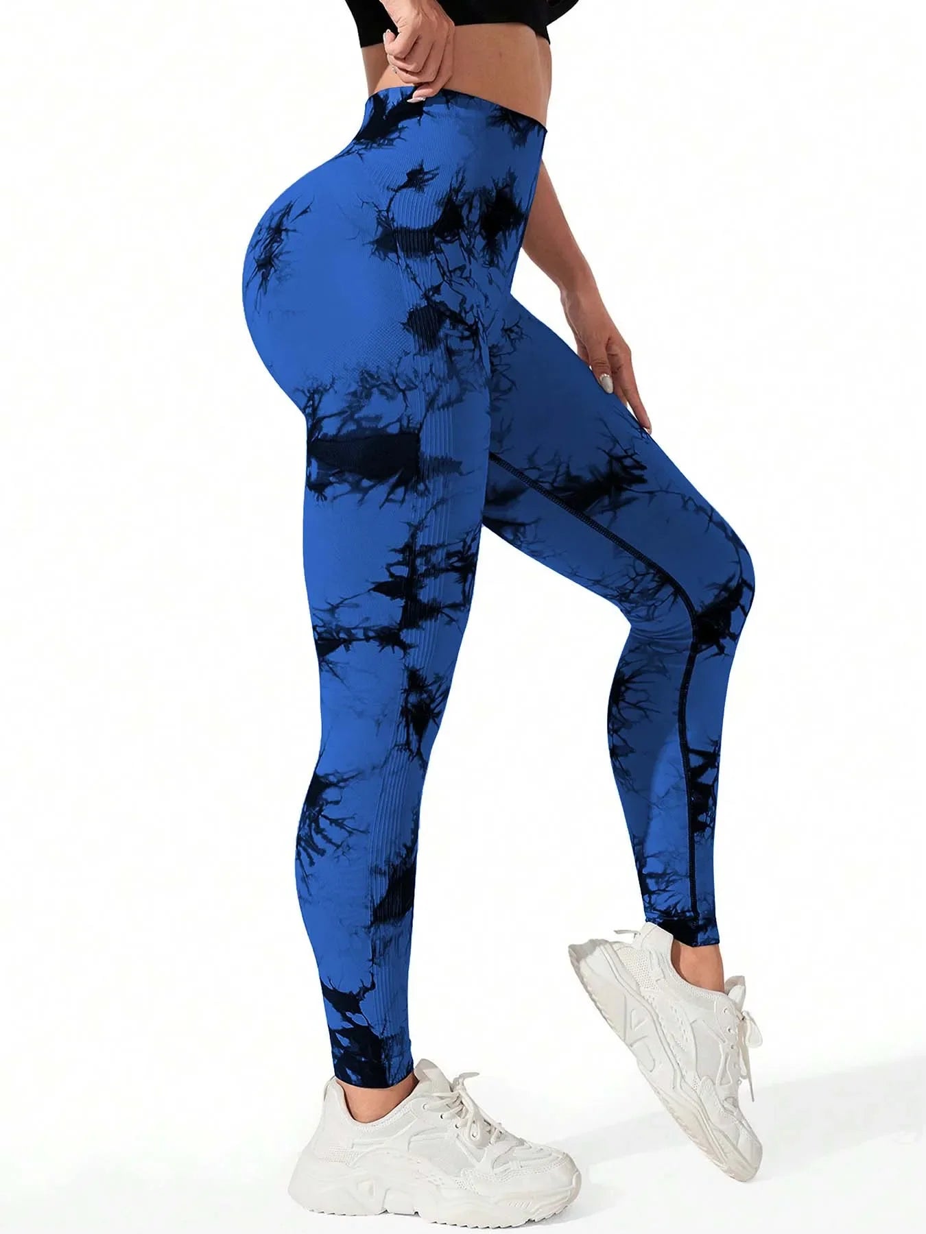 Batikmuster Stretch Fitness Leggins, Blau / Minikauf.ch