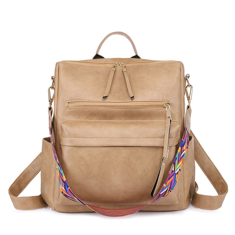 Leder Retro Rucksack Frauen, Khaki / Minikauf.ch