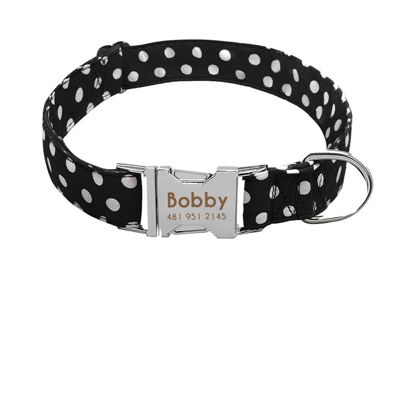 Personalisiertes Nylon Hundehalsband, schwarz gepunktet / Minikauf.ch